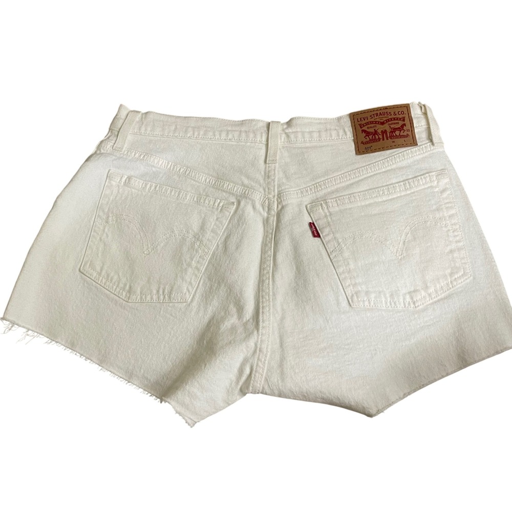 Levi Strauss Co 501 White Denim Cutoff Shorts Button Fly Raw Hem Womens Sz large